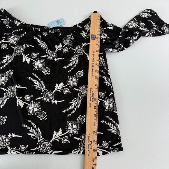 Ann Taylor Women's Black White Floral Off The Shoulder Blouse Top Size S Petite - Picture 9 of 11